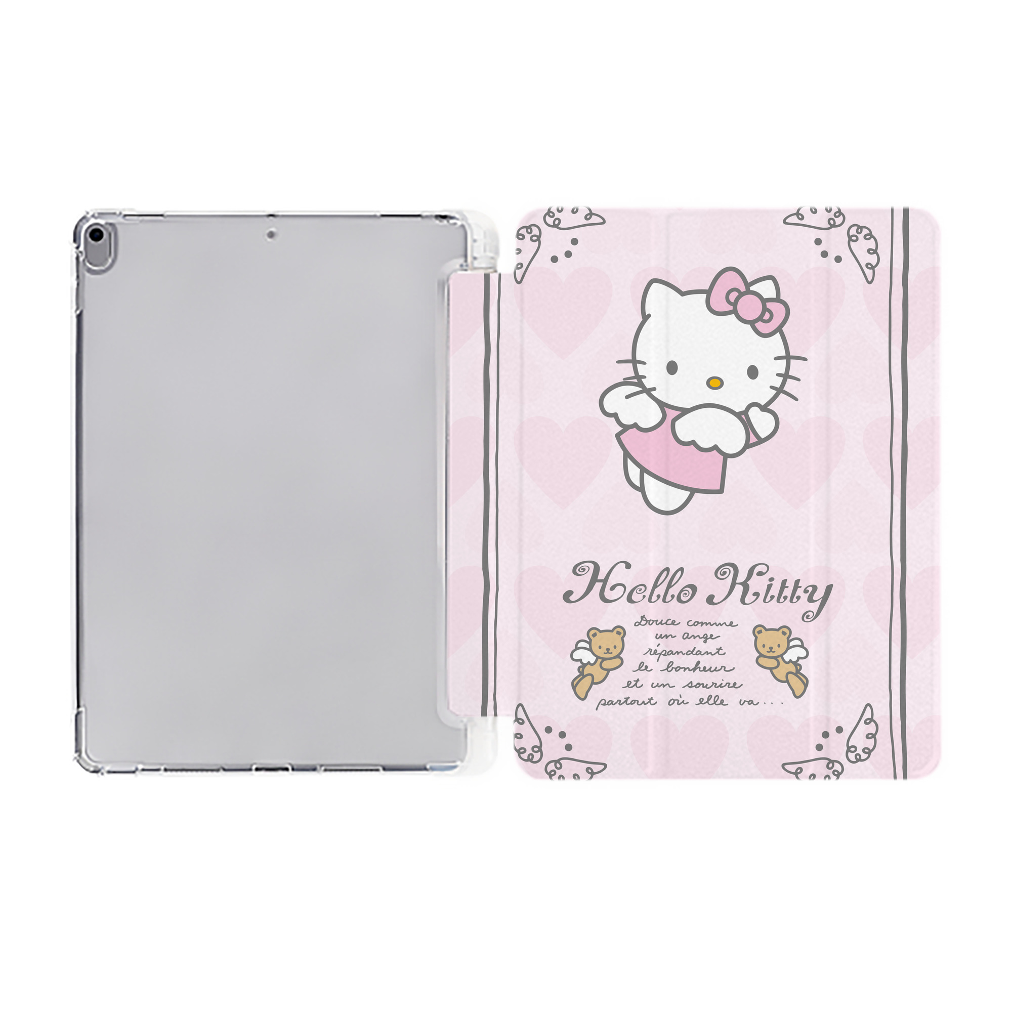 （画像用） Hello Kitty ハローキティ IPad ケース ペン収納付き 三つ折りスタンド PUレザー×シリコン 対応機種9.5/10.5/10.9インチ